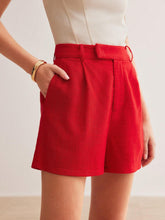 MOTF PREMIUM LINEN WOVEN WOMEN'S PLAIN COLOR SHORTS WITH SLANTED POCKETS